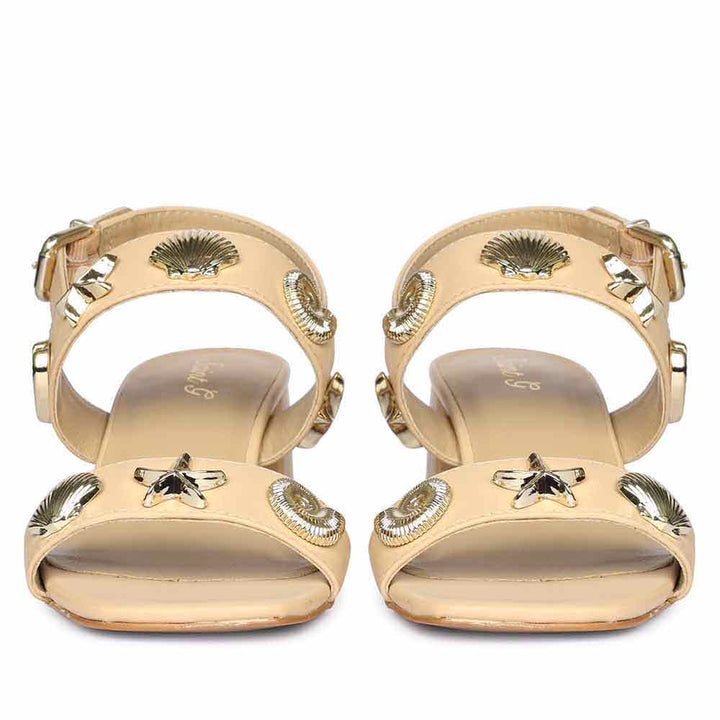 Saint Assisi Seashell & Star Studs Leather Block Heels