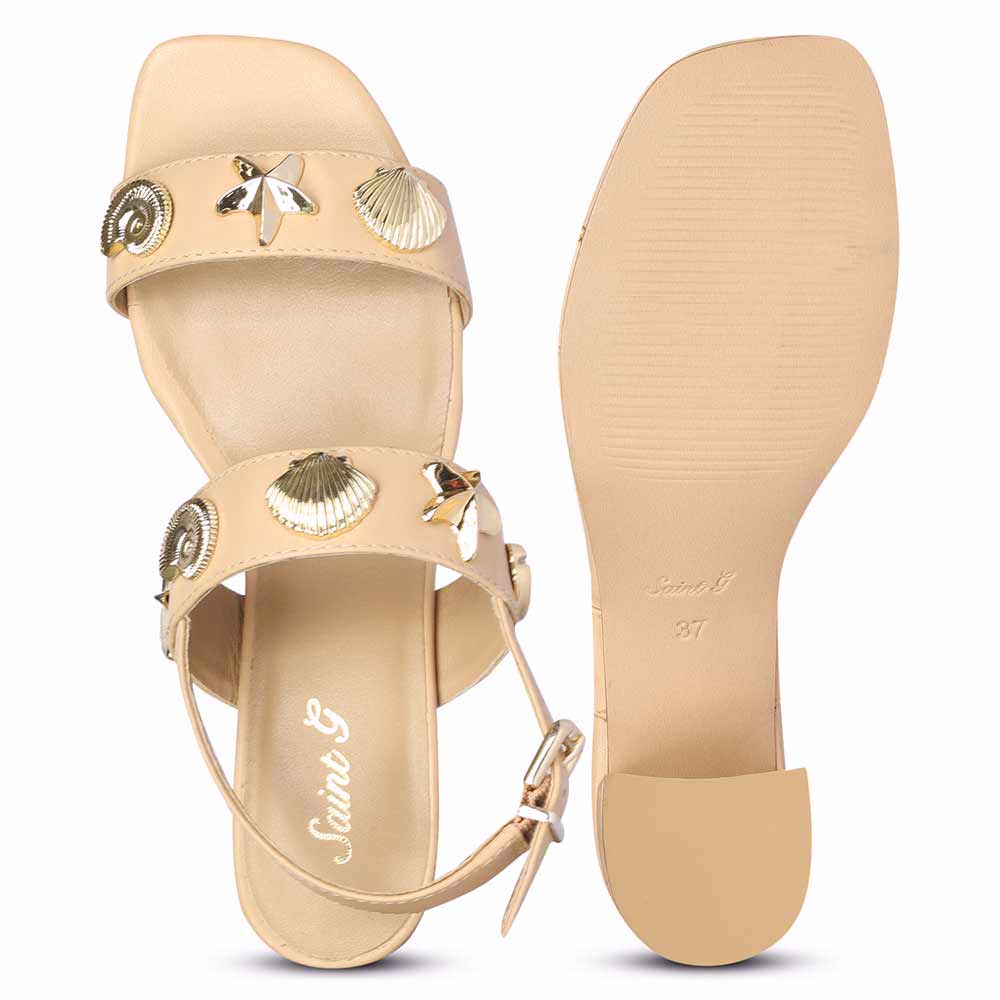 Saint Assisi Seashell & Star Studs Leather Block Heels