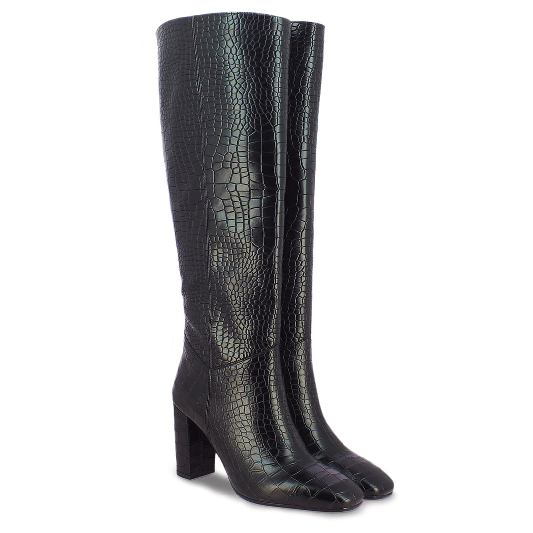 Saint Emily Black Croco Vegan Leather Long Boots