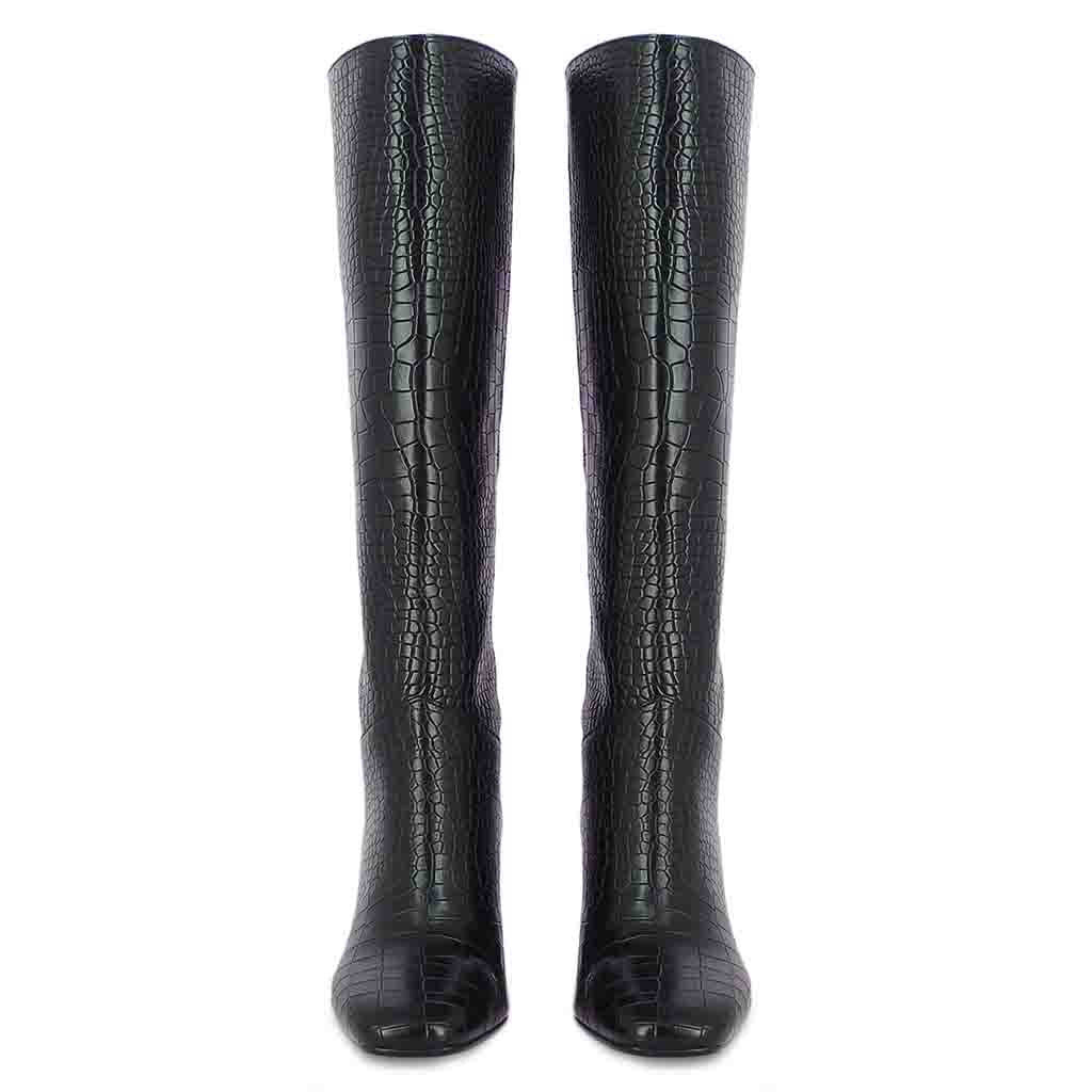 Saint Emily Black Croco Vegan Leather Long Boots