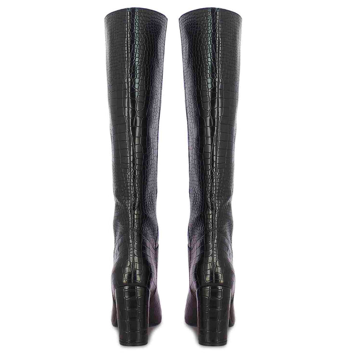 Saint Emily Black Croc Embossed Vegan Leather Long Boots