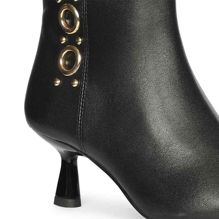 Saint Noelle Embellished Black Leather Kitten Heel Ankle Boots