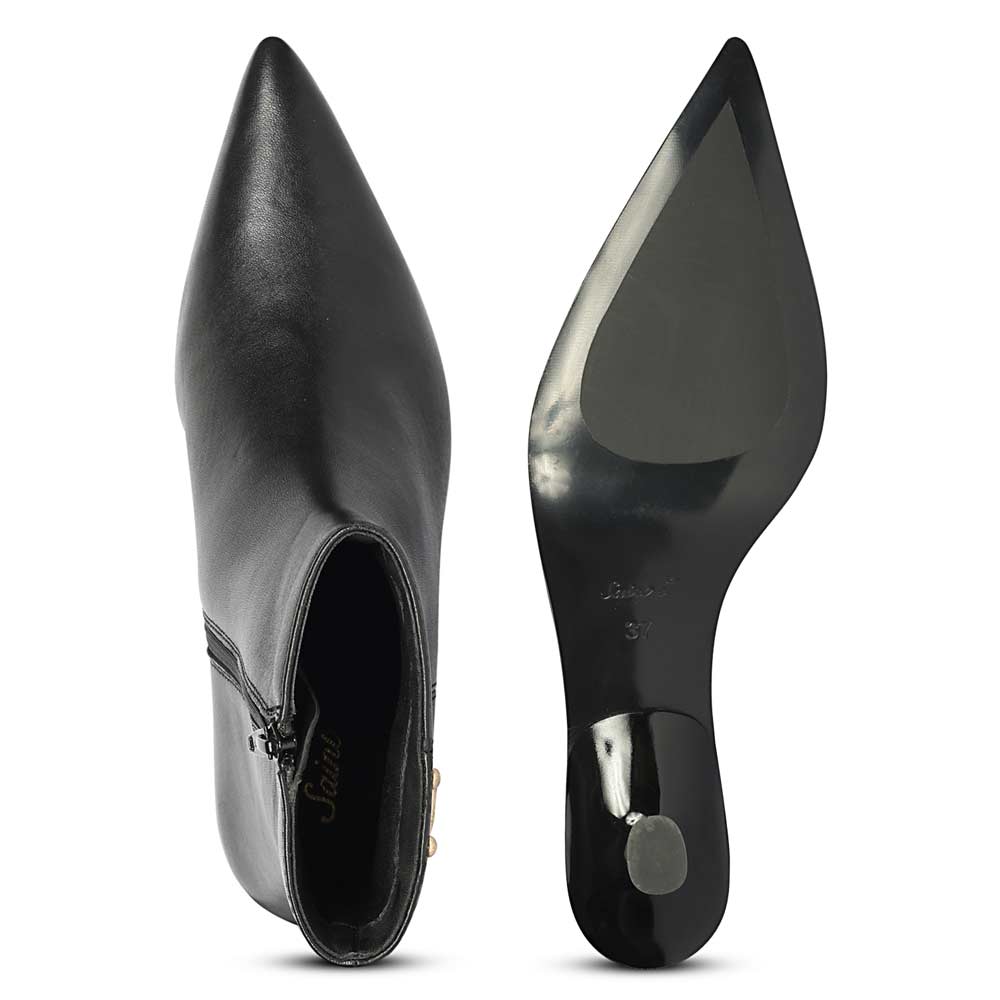 Saint Noelle Embellished Black Leather Kitten Heel Ankle Boots