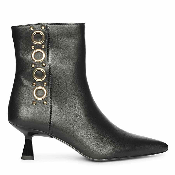 Saint Noelle Embellished Black Leather Kitten Heel Ankle Boots
