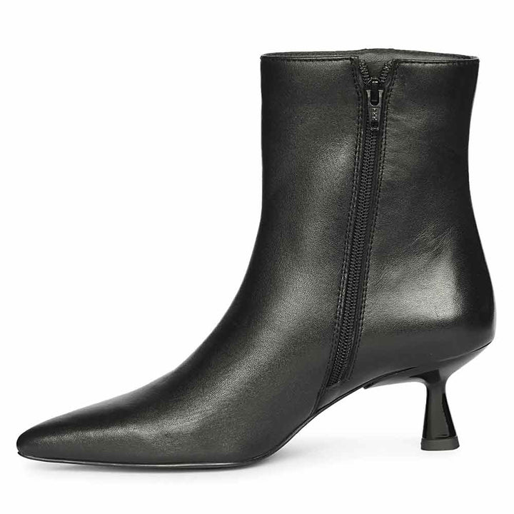 Saint Noelle Embellished Black Leather Kitten Heel Ankle Boots