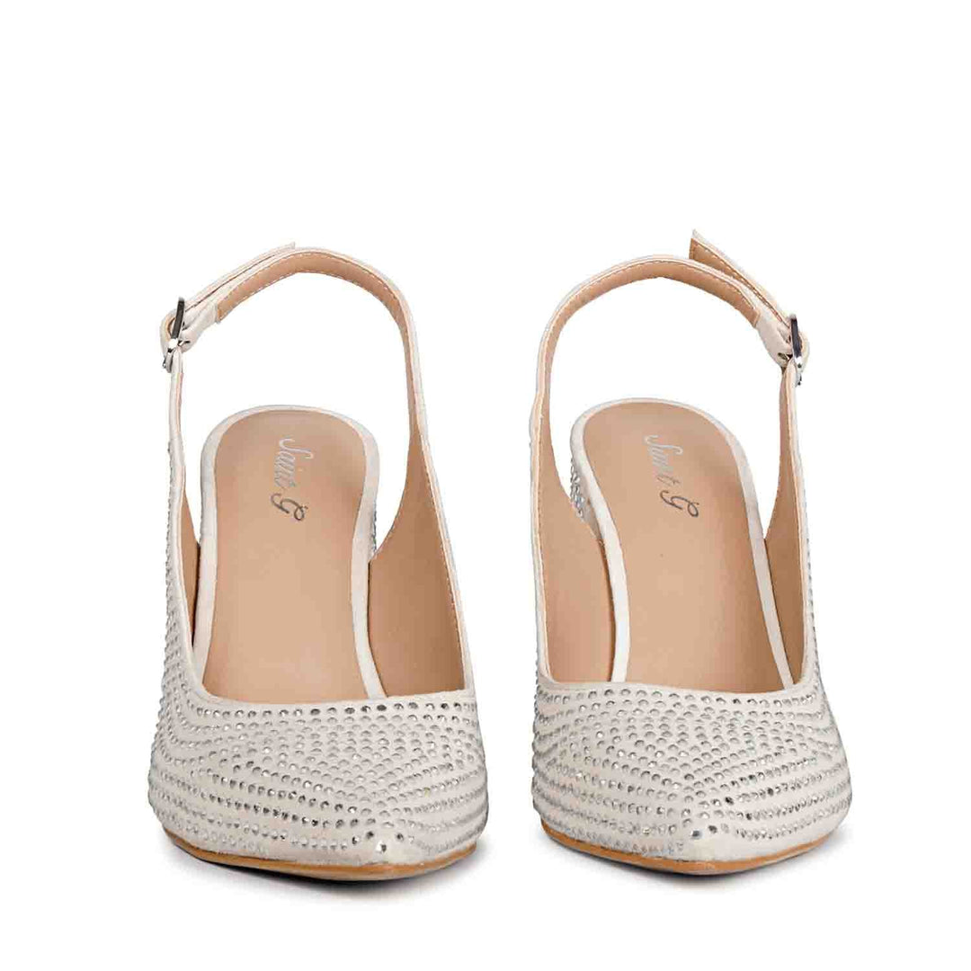 SAINT ALYSSA off-white pumps: Elegant crystal accents