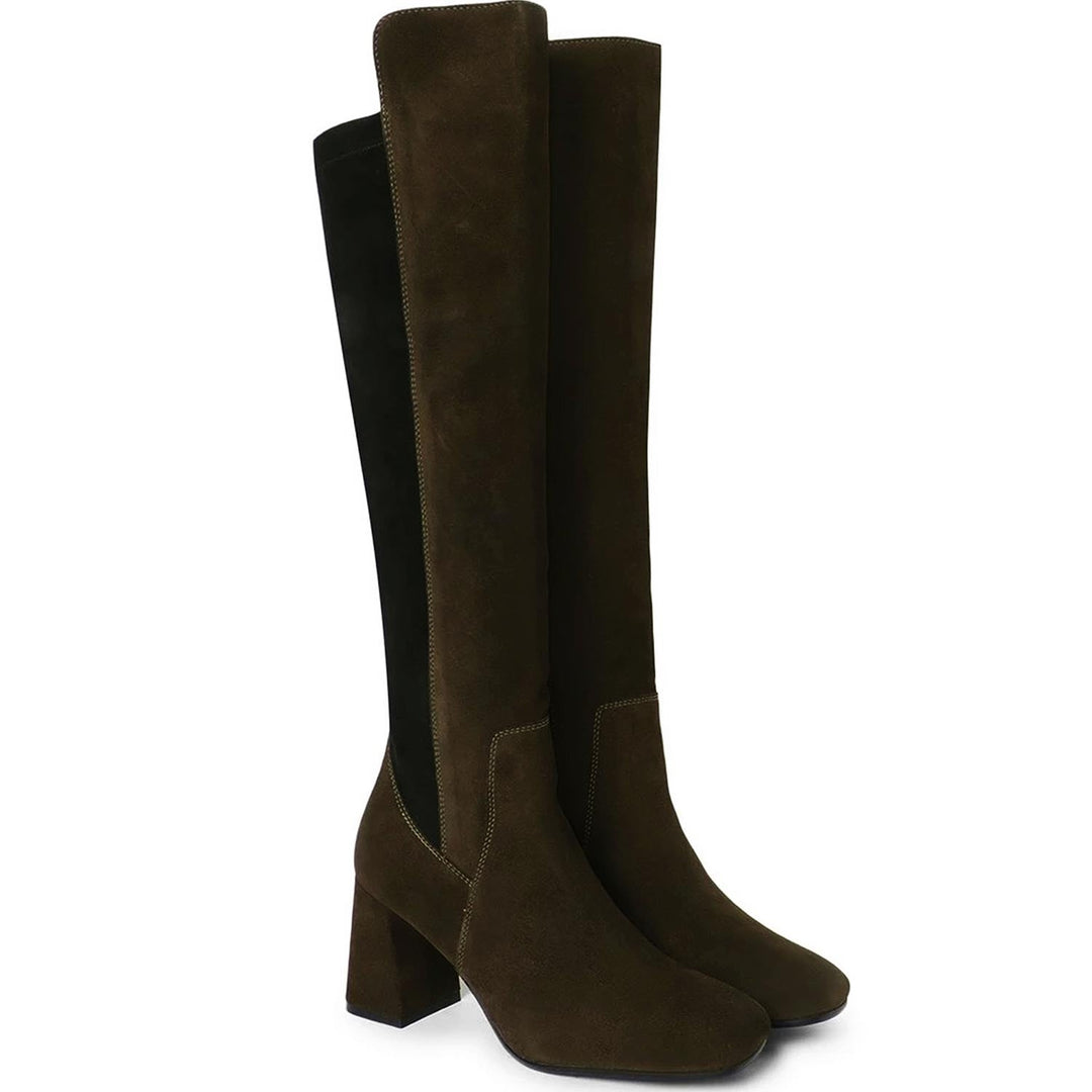 Saint Elexis Olive Leather Knee High Boots