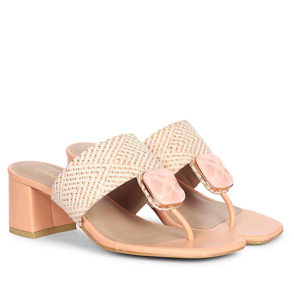 Stone Jeweled Pink Block Heel Sandals