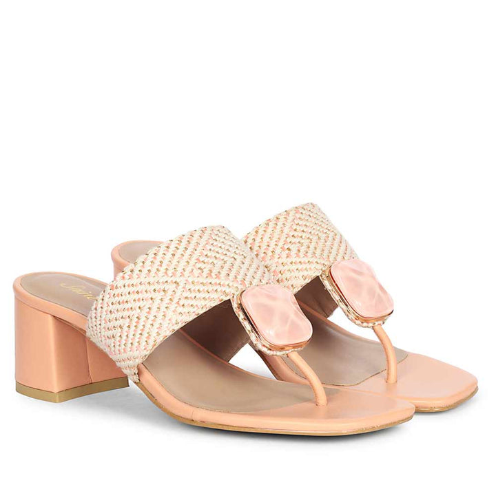 Stone Jeweled Pink Block Heel Sandals