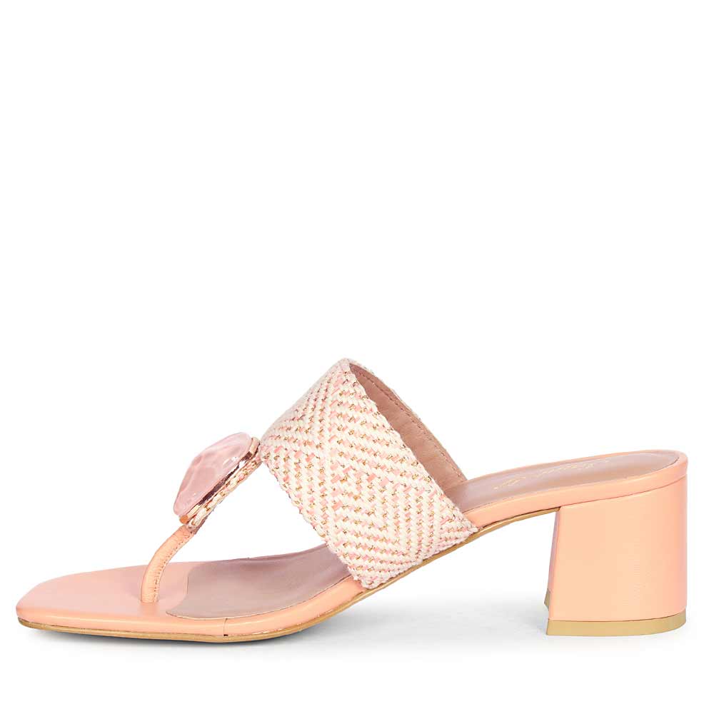 Women's Pink Raffia Block Heel Shoes