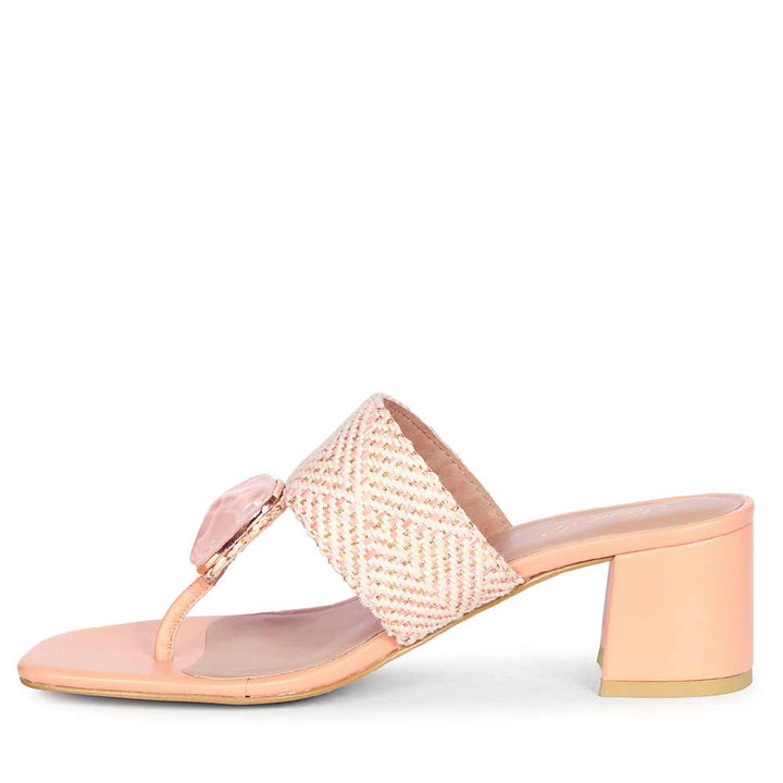 Women's Pink Raffia Block Heel Shoes