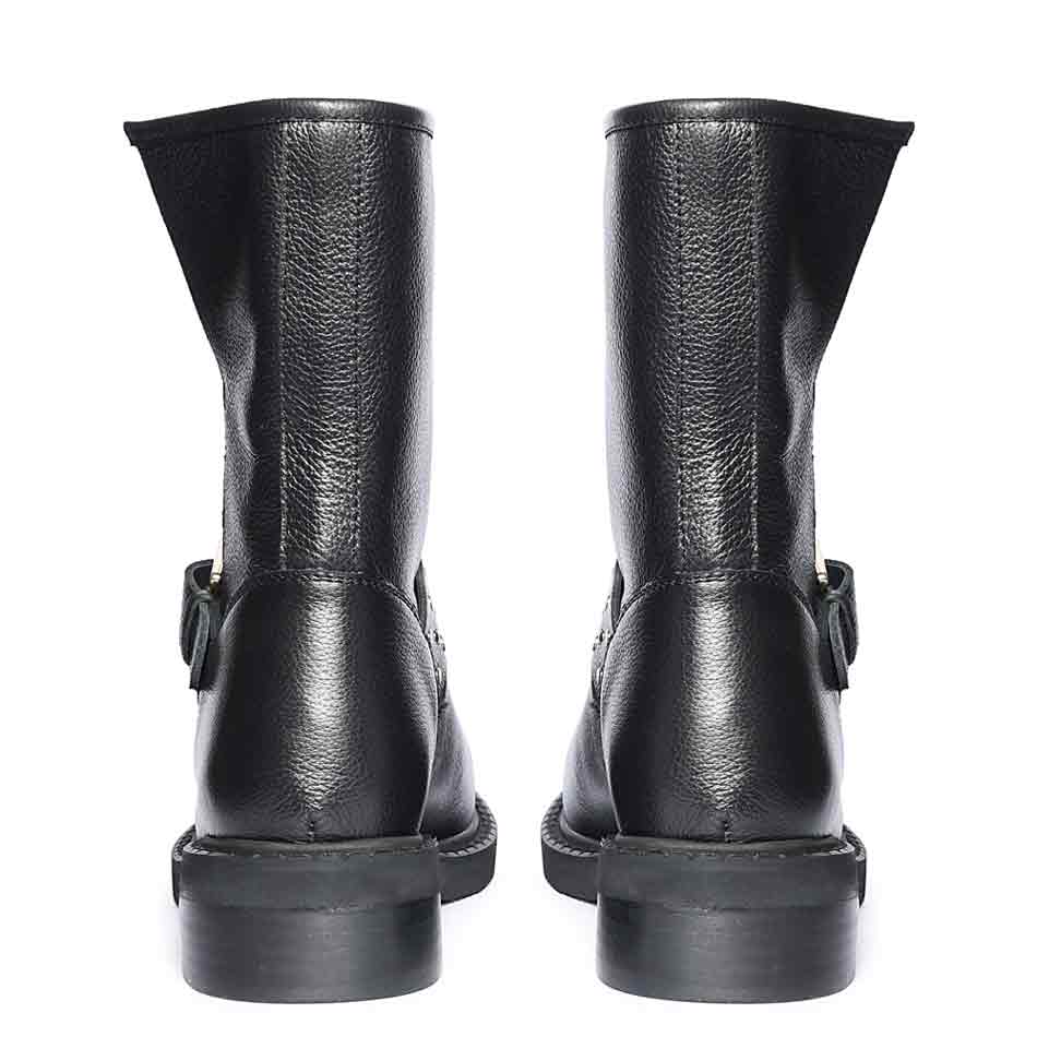 Saint Harley Studded Harness Mid-Calf  Black Leather Boots