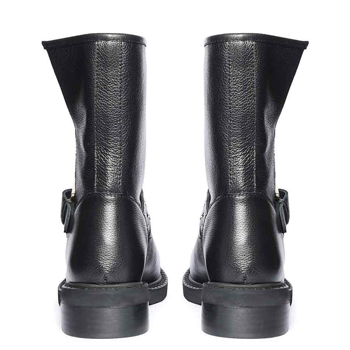 Saint Harley Studded Harness Mid-Calf  Black Leather Boots