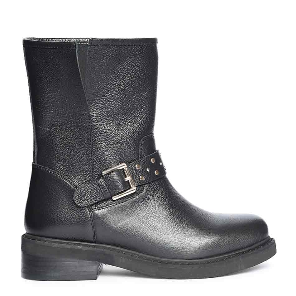 Saint Harley Studded Harness Mid-Calf  Black Leather Boots