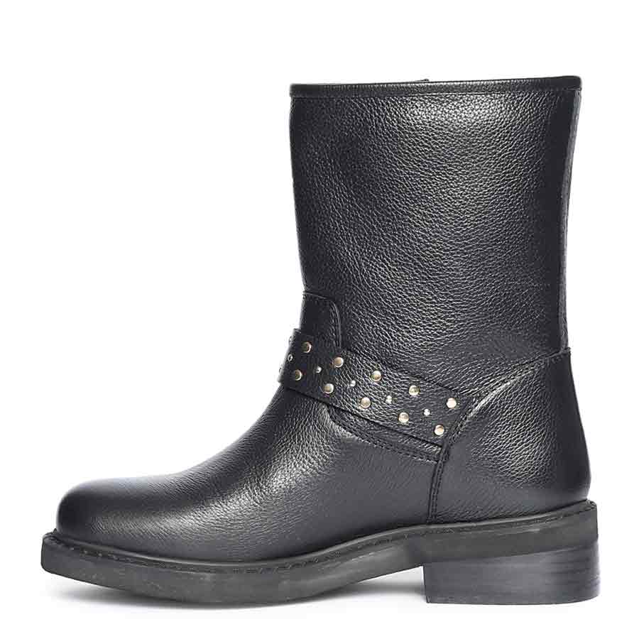 Saint Harley Studded Harness Mid-Calf  Black Leather Boots