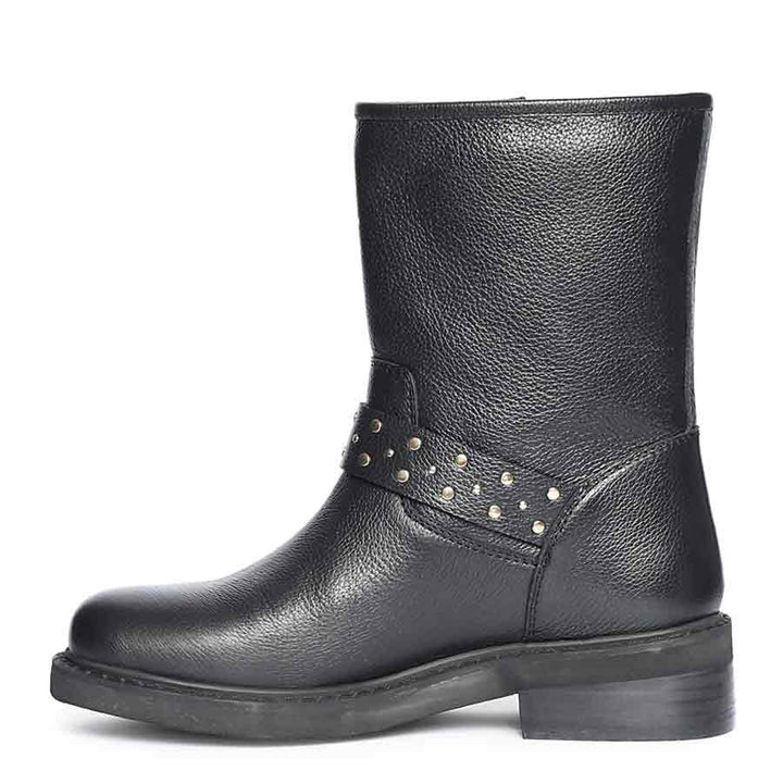 Saint Harley Studded Harness Mid-Calf  Black Leather Boots