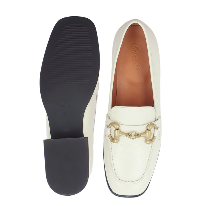 Saint Jenny Off White Leather Handcrafted Moccasins