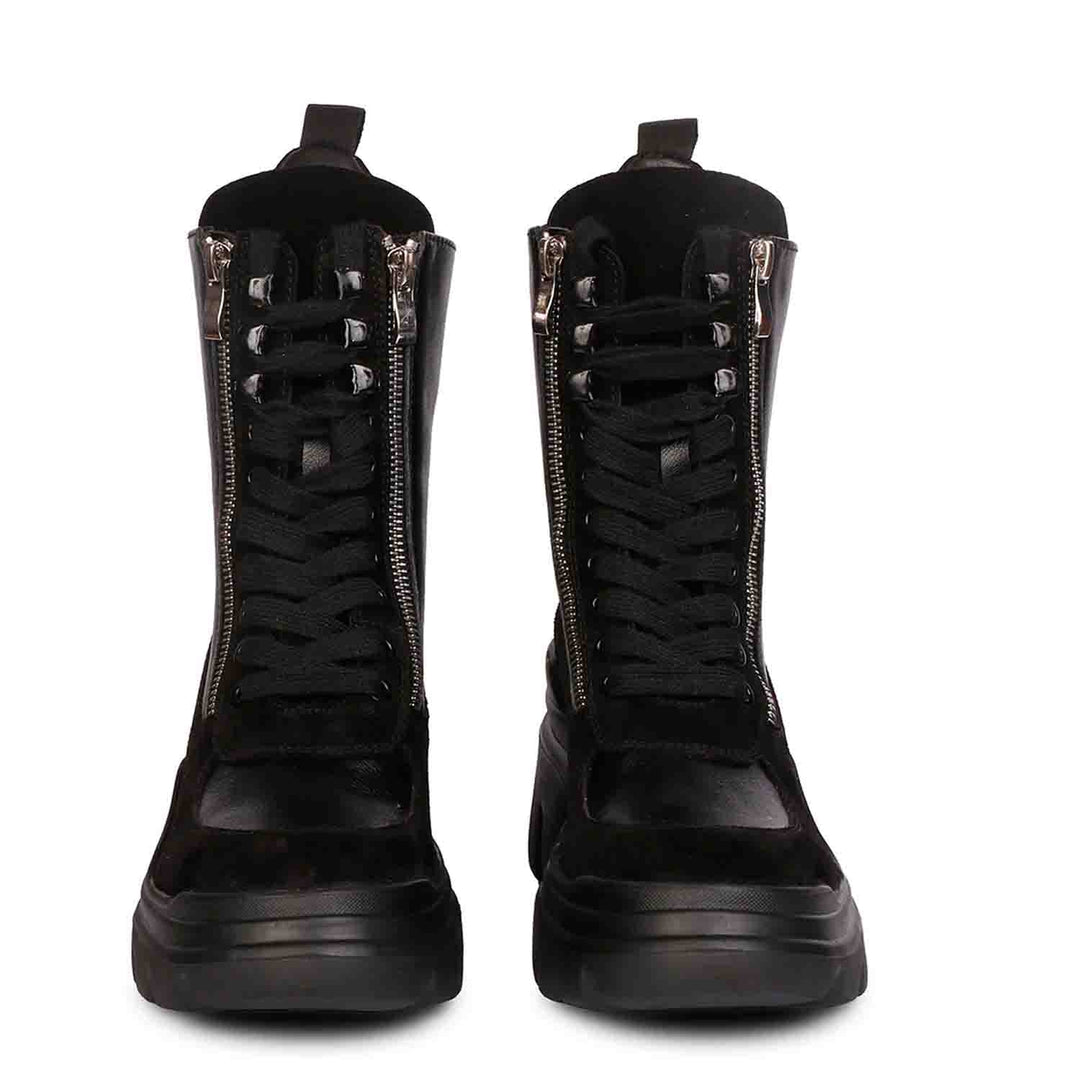 Versatile black leather lace-up high ankle boots - Saint Kendall for casual and formal occasions