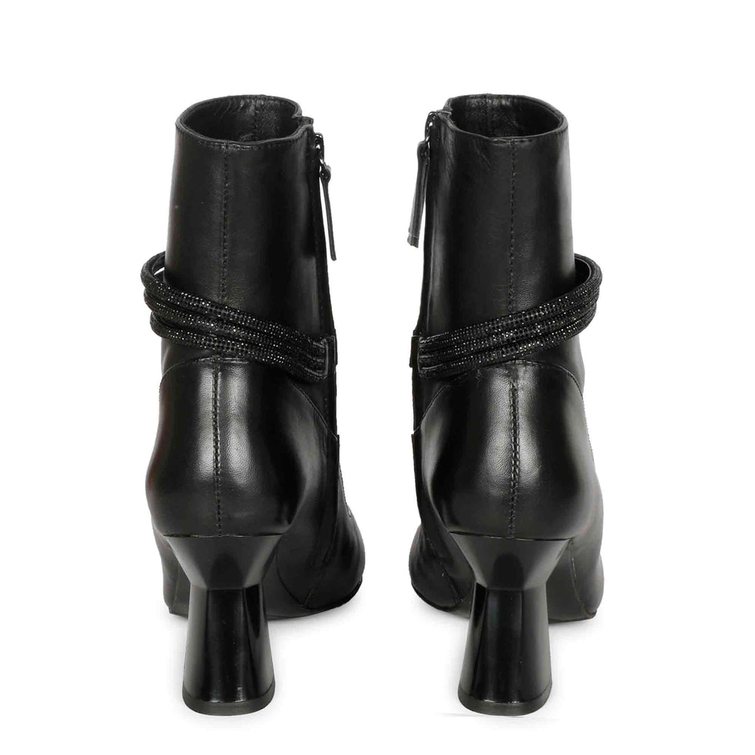 Saint Grace Black Leather Zipper Pointed Toe Heel Boots