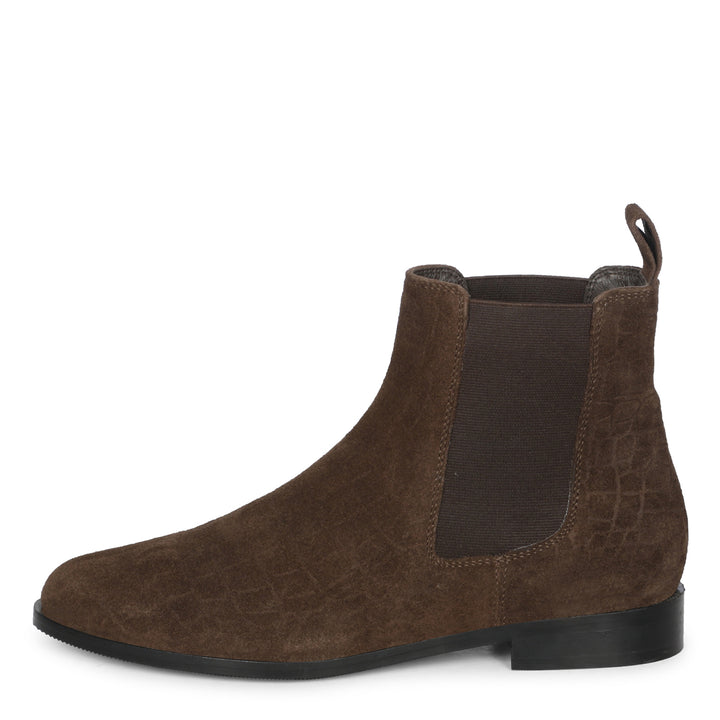 Saint Diane Brown Suede Croco Print Leather Ankle Boots
