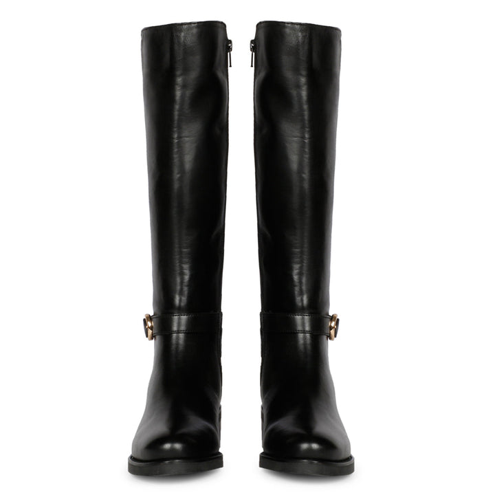 Saint Abella Buckle Decorative Black Leather Long Boots