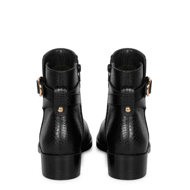 Saint Eleanor Black Leather Handcrafted Side Zippers Ankle Boots