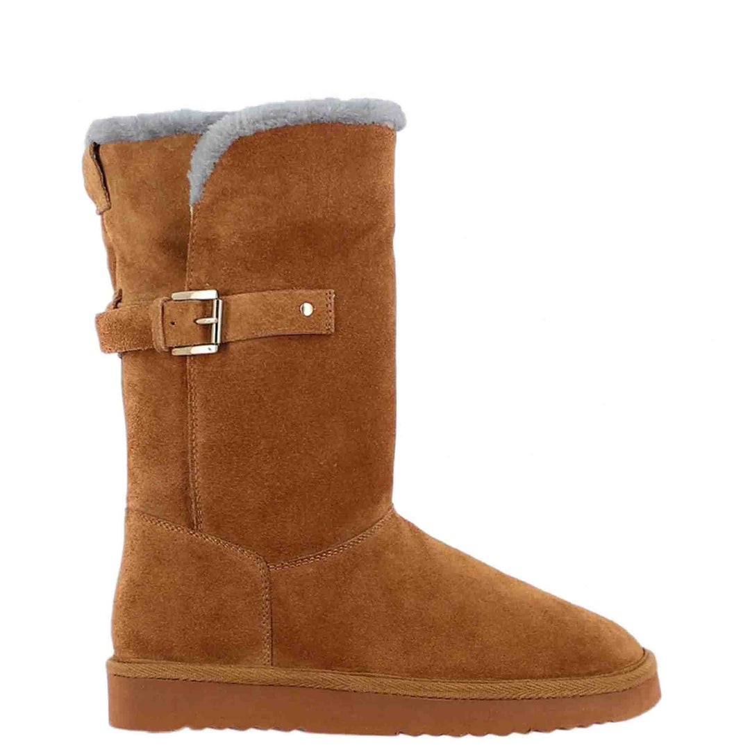 Saint Aurelia Buckle Decorative Tan Suede Leather Snug Boots