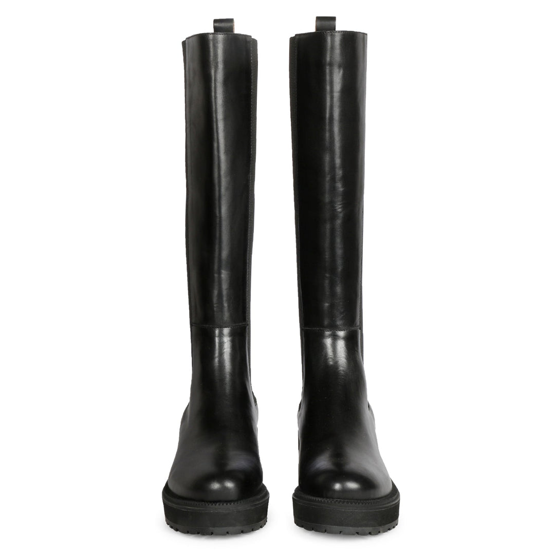 Saint Adriana black leather knee high boots, front pair view