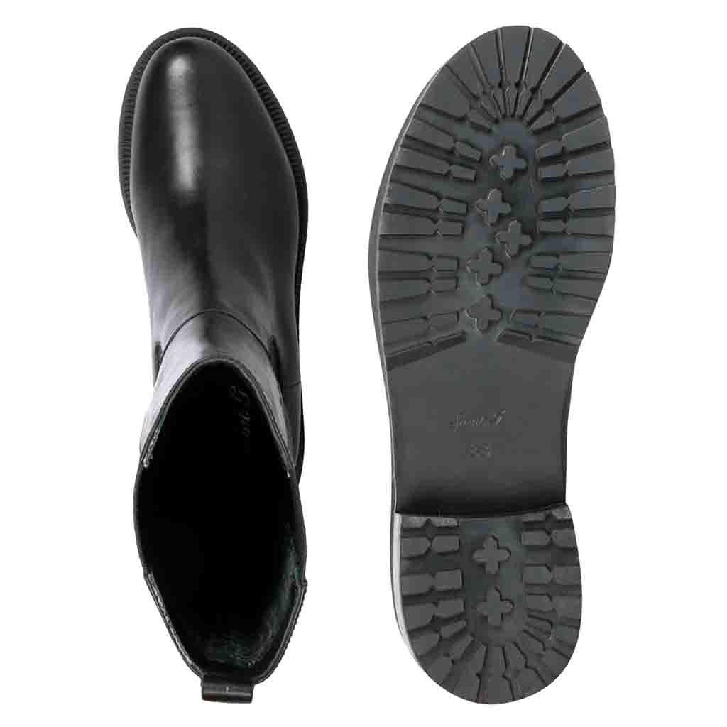 Saint Adriana black leather knee high boots, interior and sole view