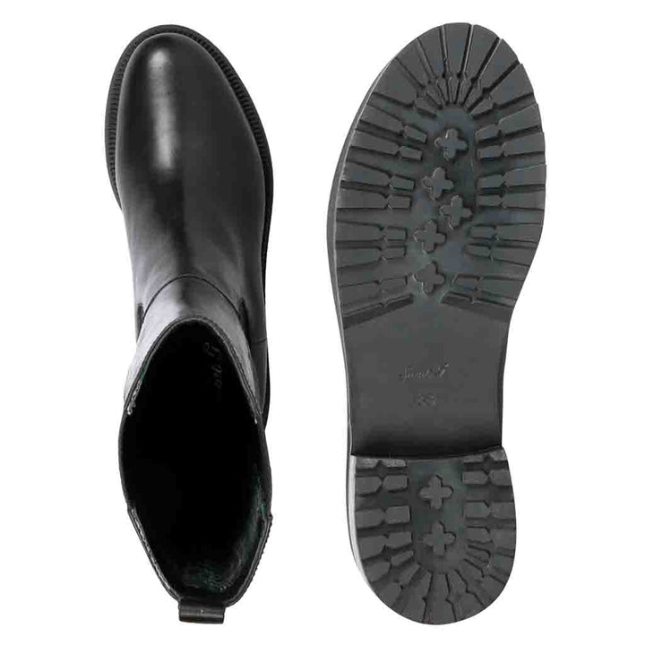 Saint Adriana black leather knee high boots, interior and sole view