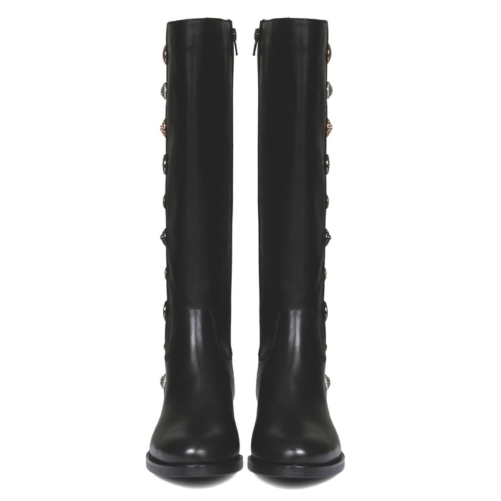 Saint Adriano black leather knee high boots, front pair view