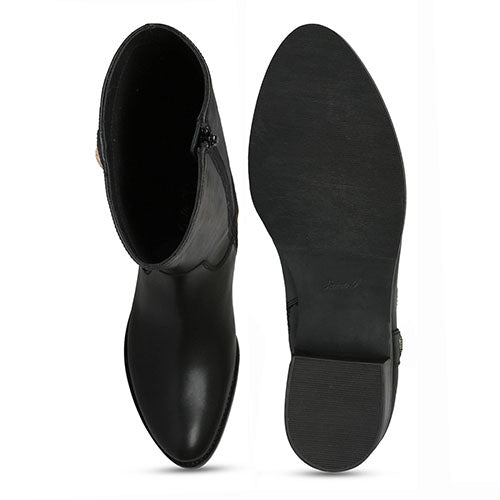 Saint Adriano black leather knee high boots, interior and sole view