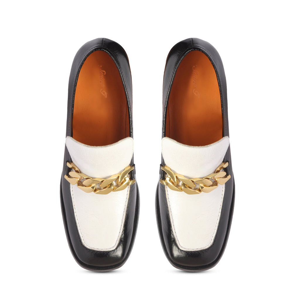 Women's Black and White Leather moccasins, Top View — Best Ladies Shoes UK