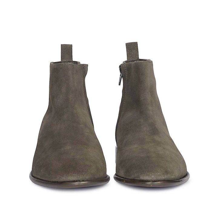 Best Men's Suede Leather Boots, Olive Grey - Angled Pair View UK