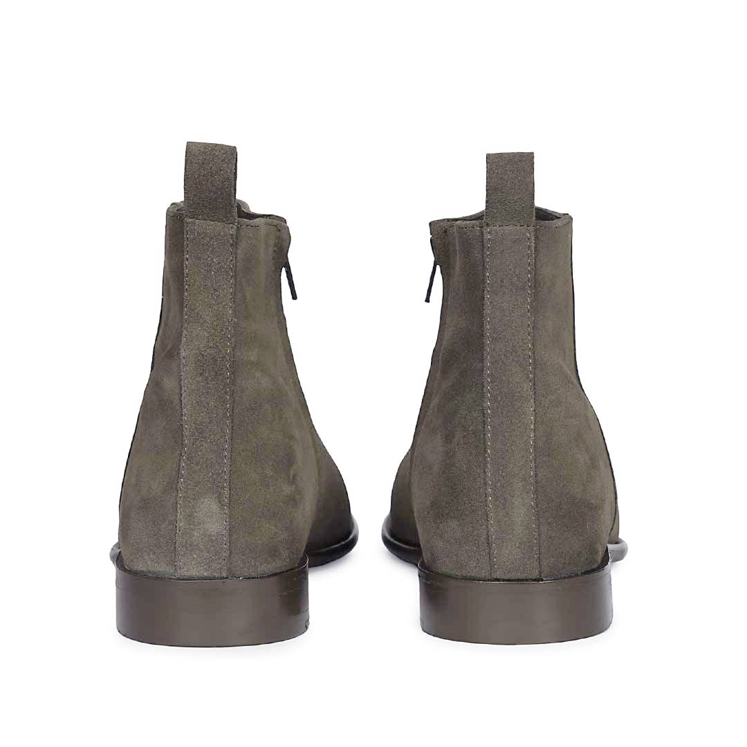 Olive Suede Boots for Men, Back View - Handcrafted Leather UK