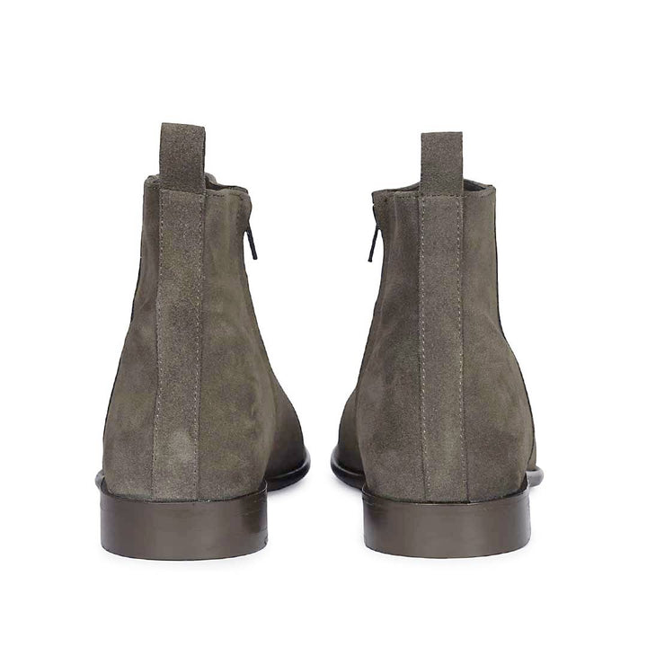 Olive Suede Boots for Men, Back View - Handcrafted Leather UK