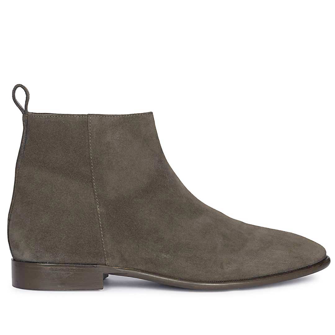 Best Men's Olive Suede Leather Boots - Side View, Handcrafted Boots UK