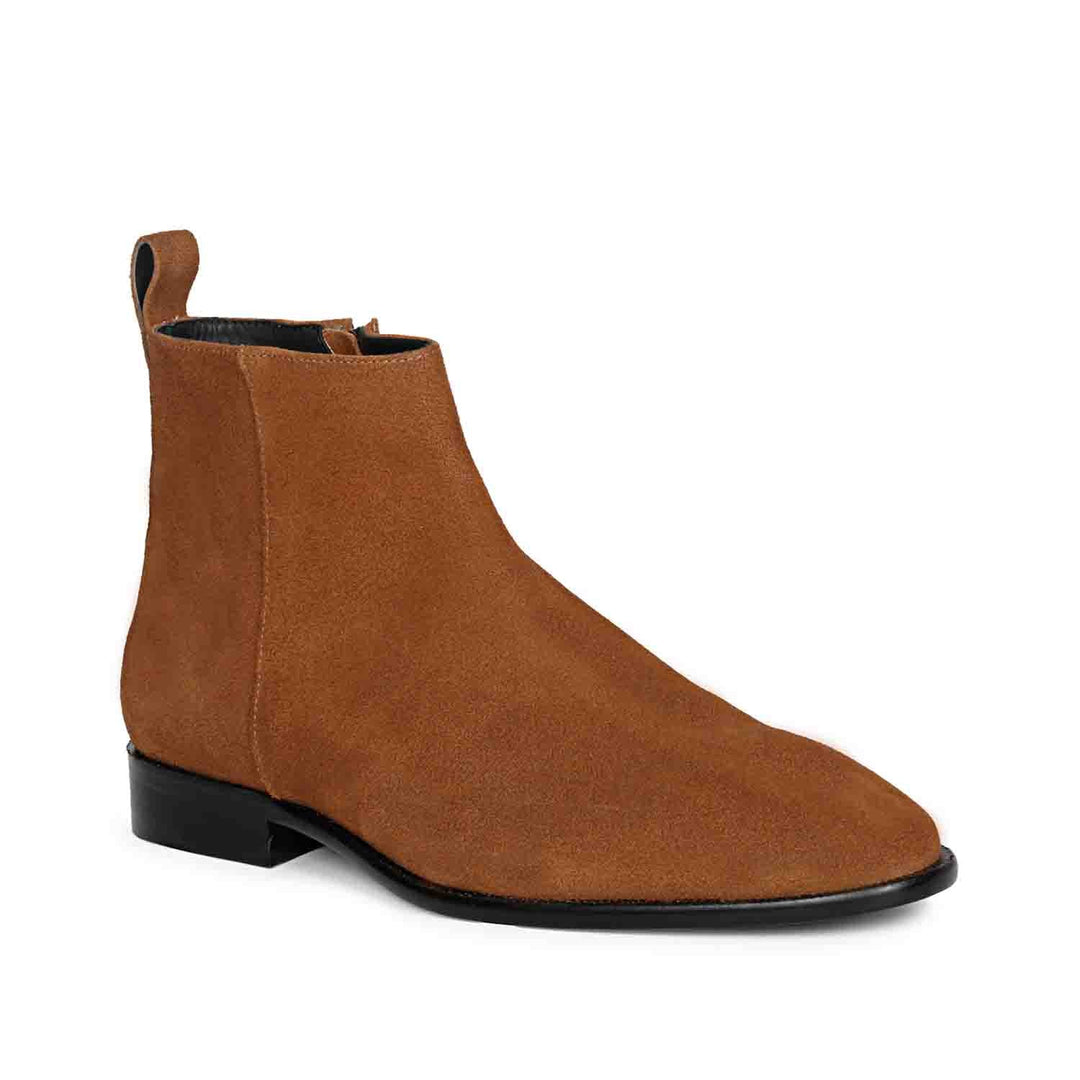 Saint Alfie Tan Suede Chelsea Boots - Angled Pair View, Best Men's Leather Boots UK