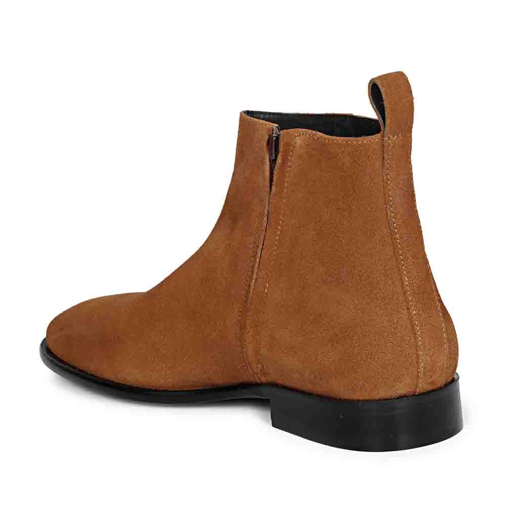Tan Suede Chelsea Boots for Men, Back View - Handcrafted Leather Boots UK