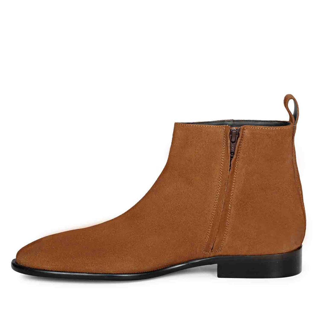 Best Men's Tan Suede Leather Boots - Detail Close-Up, Handcrafted Chelsea Boots UK