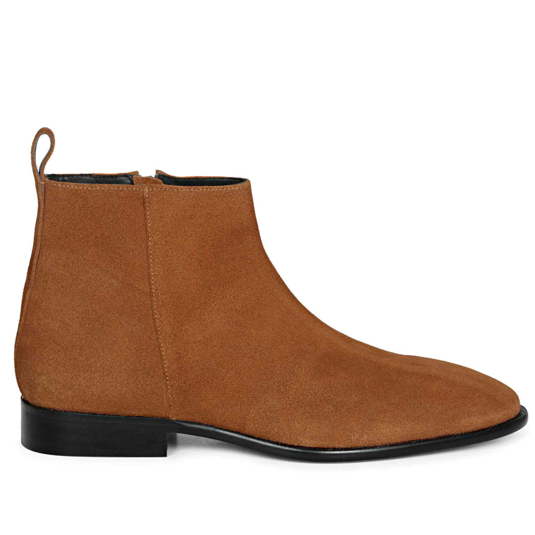 Best Men's Tan Suede Chelsea Boots - Side View, Handcrafted Leather Boots UK