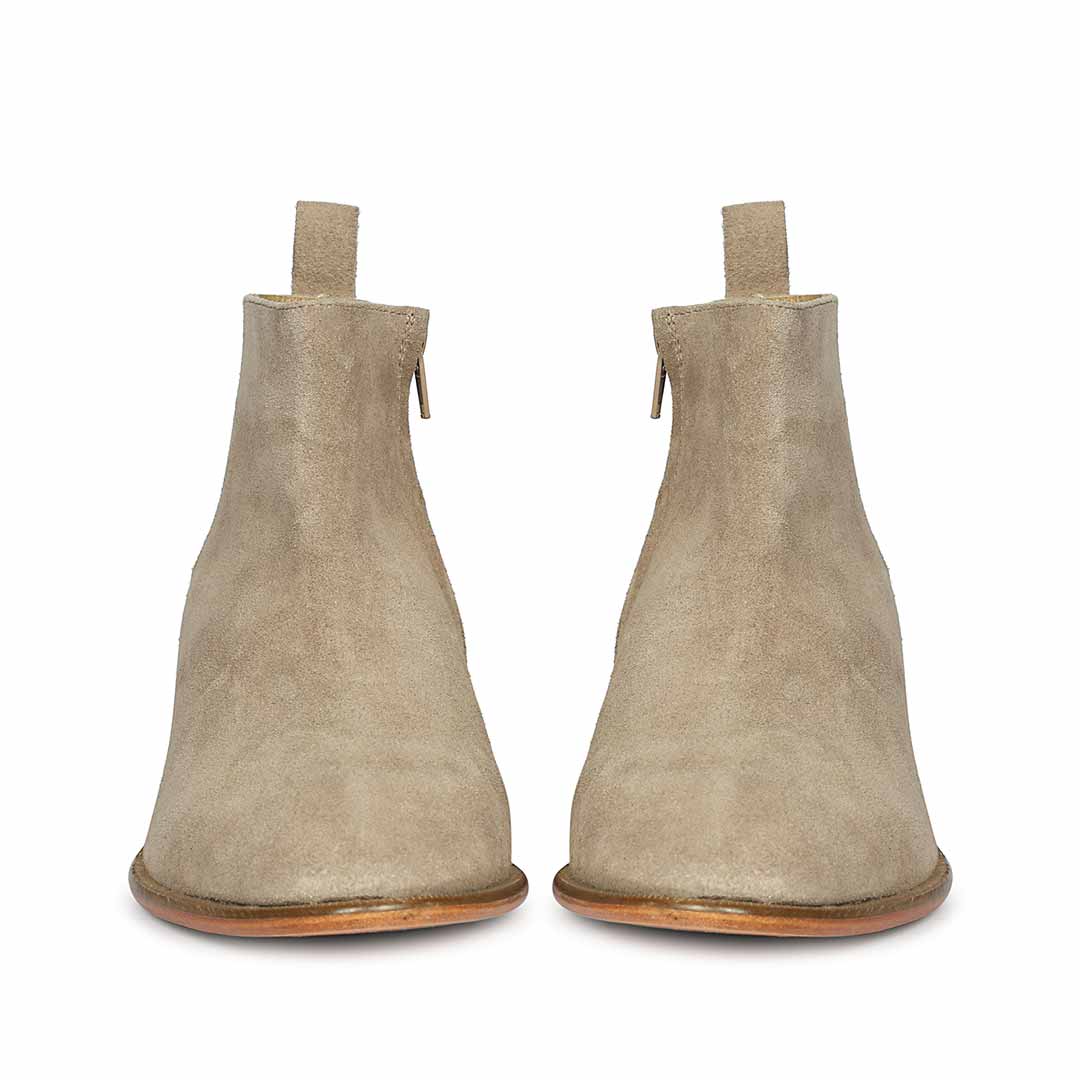 Best Men's Taupe Suede Leather Boots - Angled Pair View UK