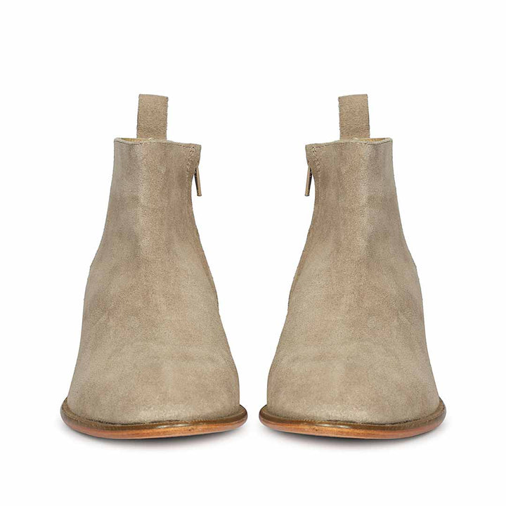 Best Men's Taupe Suede Leather Boots - Angled Pair View UK