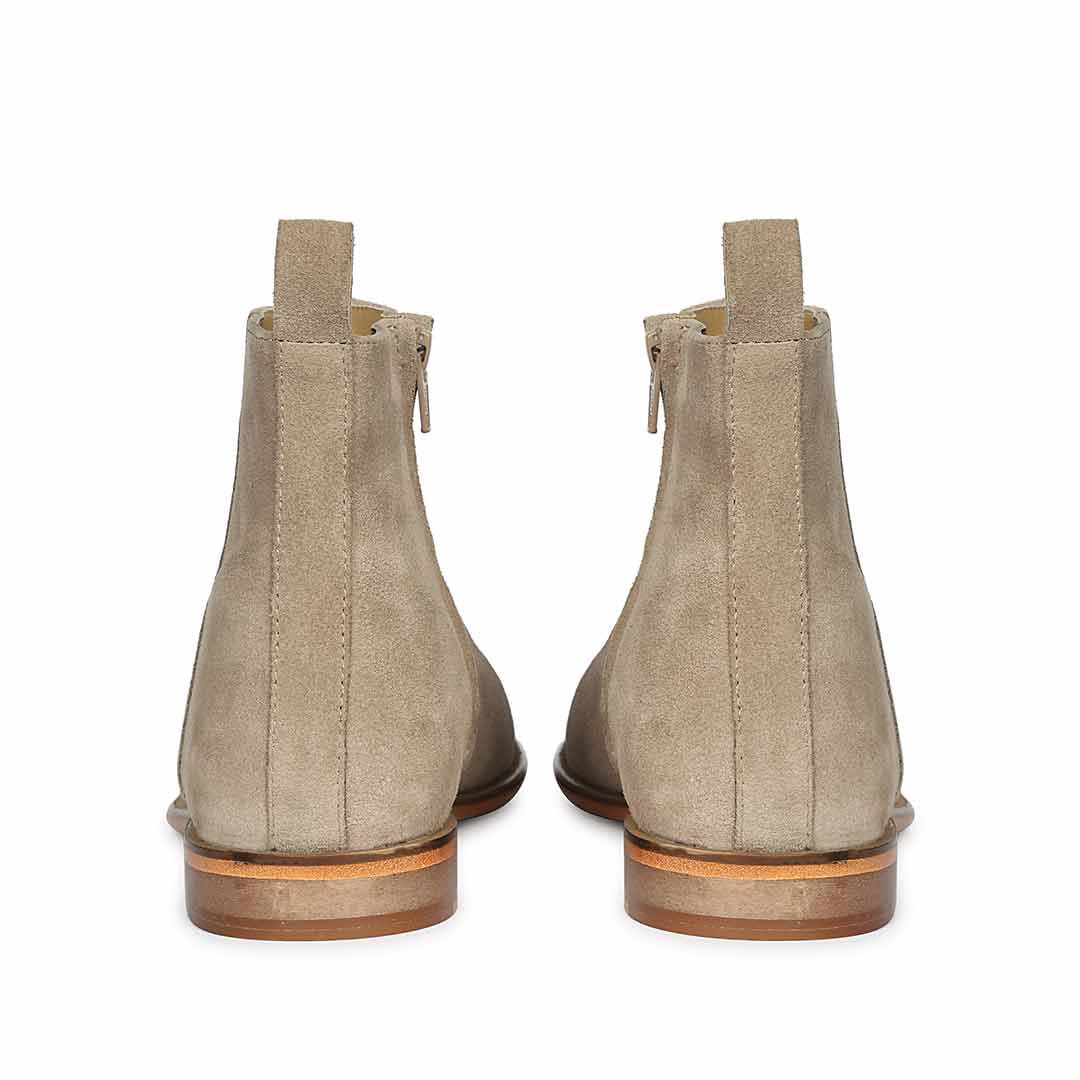 Taupe Suede Chelsea Boots for Men, Back View - Handcrafted UK