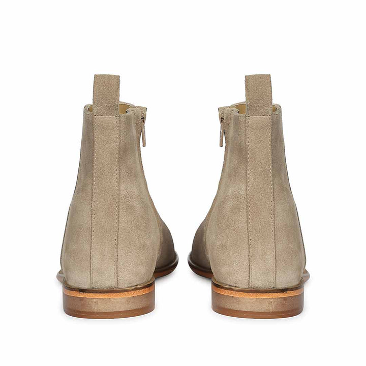 Taupe Suede Chelsea Boots for Men, Back View - Handcrafted UK