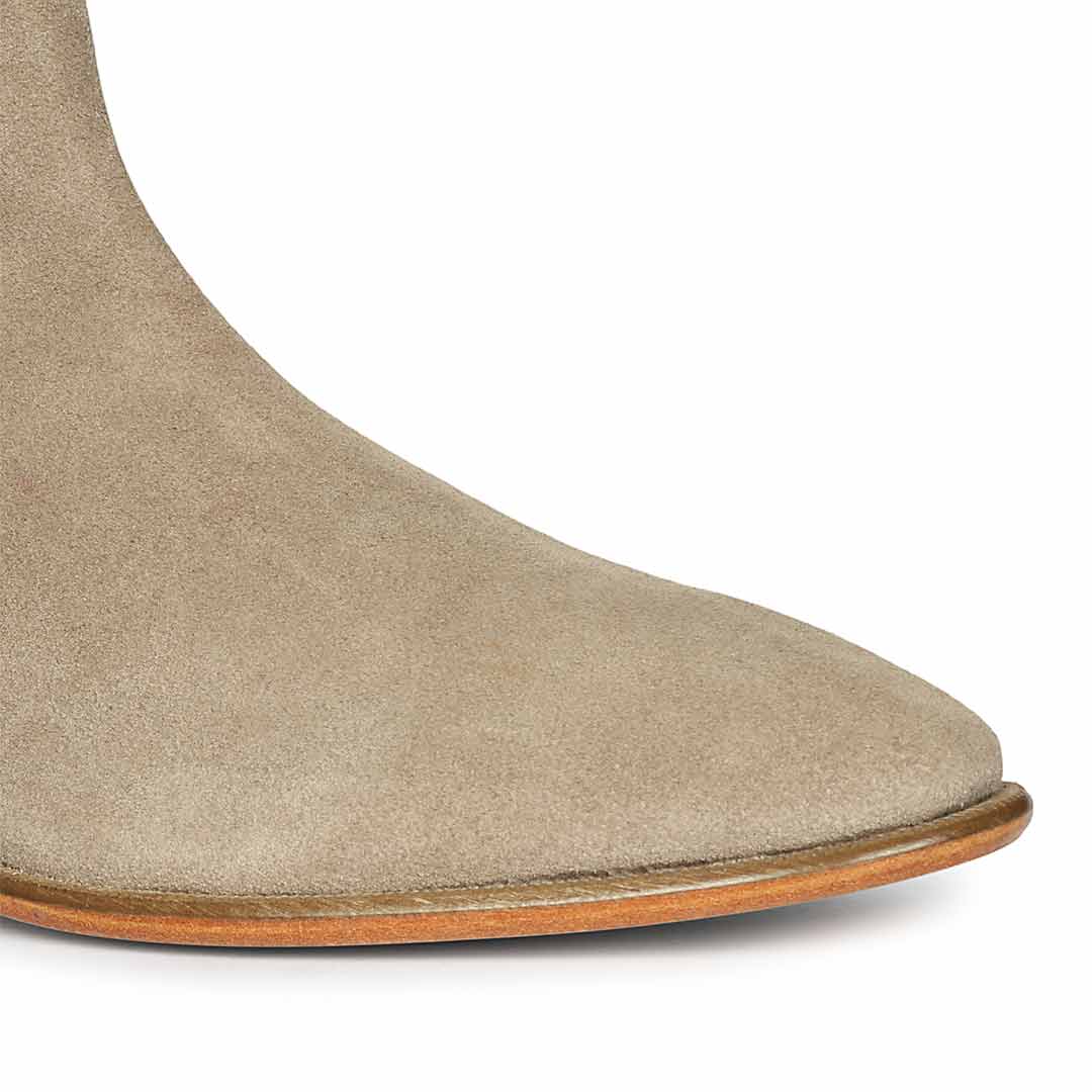 Best Men's Taupe Suede Leather - Detail Close-Up, Handcrafted Chelsea Boots UK