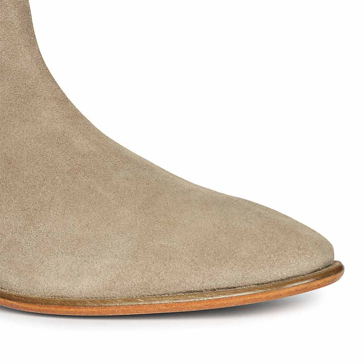 Best Men's Taupe Suede Leather - Detail Close-Up, Handcrafted Chelsea Boots UK