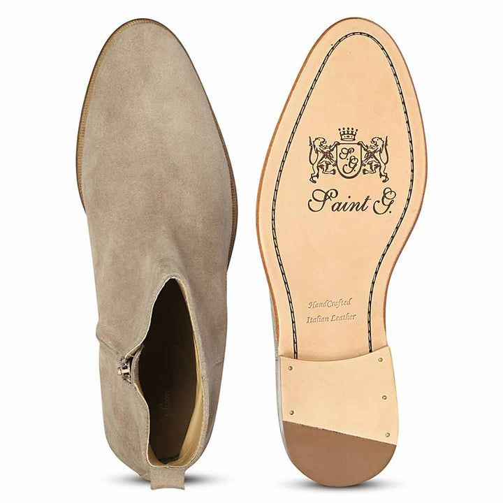 Saint Alfie Taupe Suede Chelsea Boots - Sole and Top View, Men's Leather UK