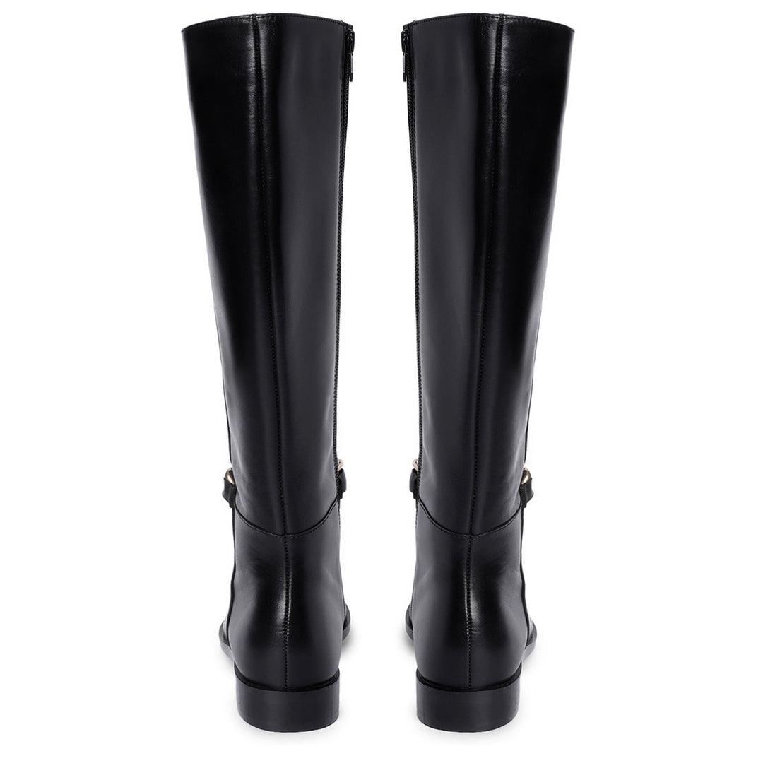 Saint Alina black leather knee high boots, back pair view showing zip closure