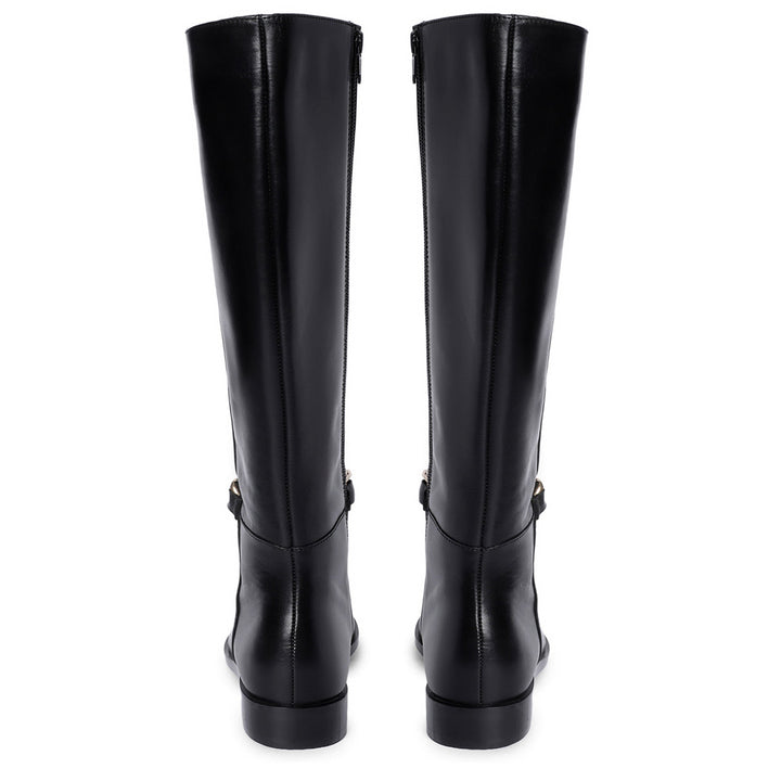 Saint Alina black leather knee high boots, back pair view showing zip closure